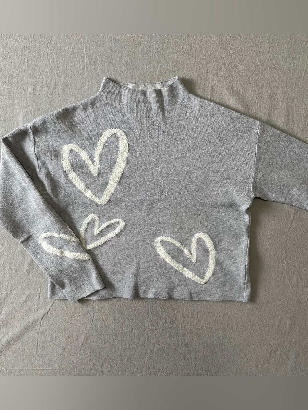 Rachel Zoe Heart Sweater Gray Mock Neck Knit Pullover Women’s Large